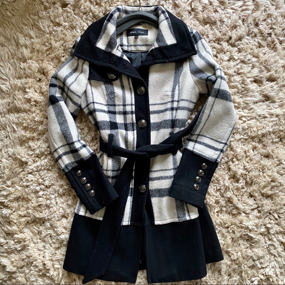 Adorable Black And White Wool Coat by Black Rivet
